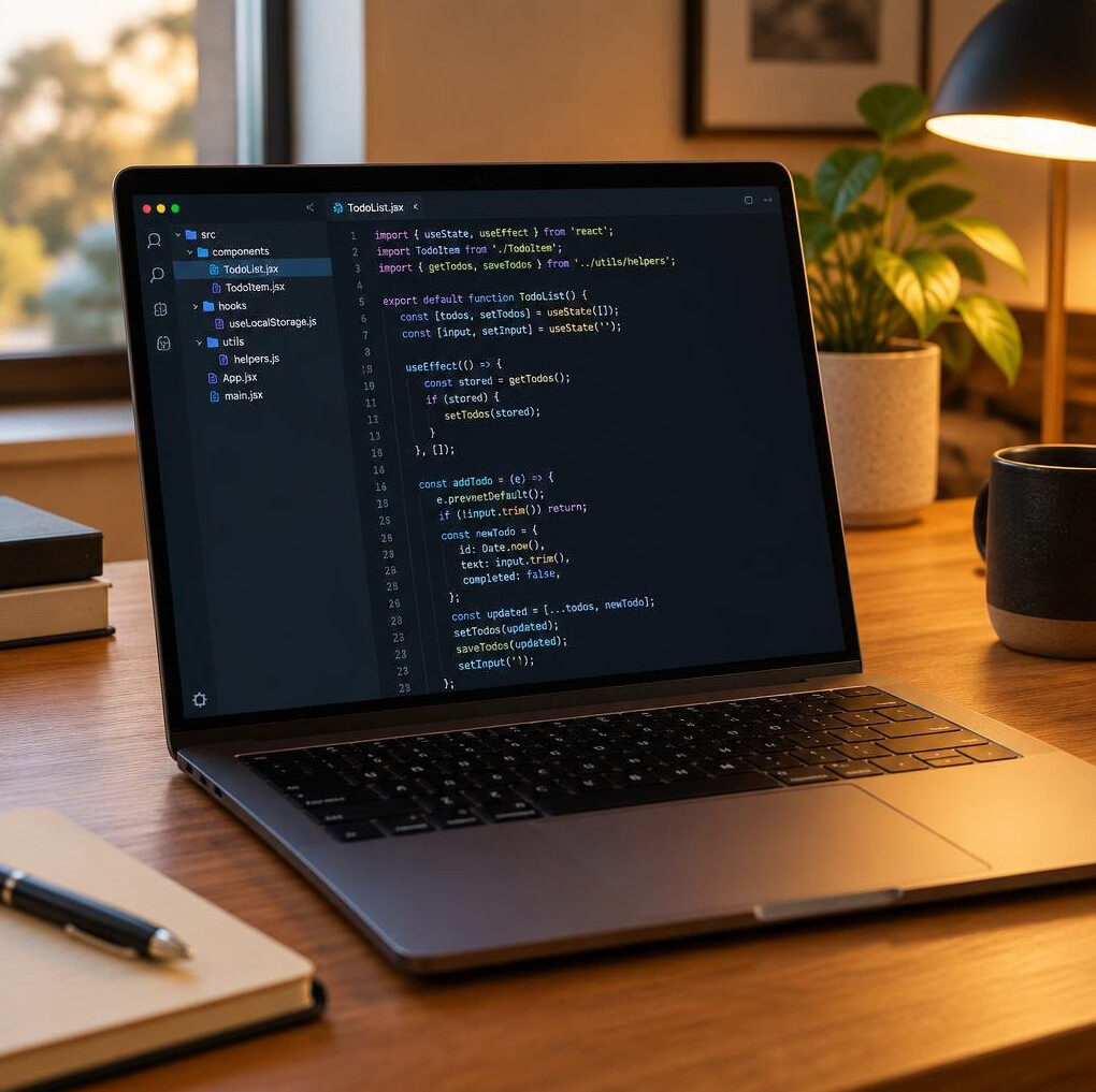 Programming code displayed on a laptop