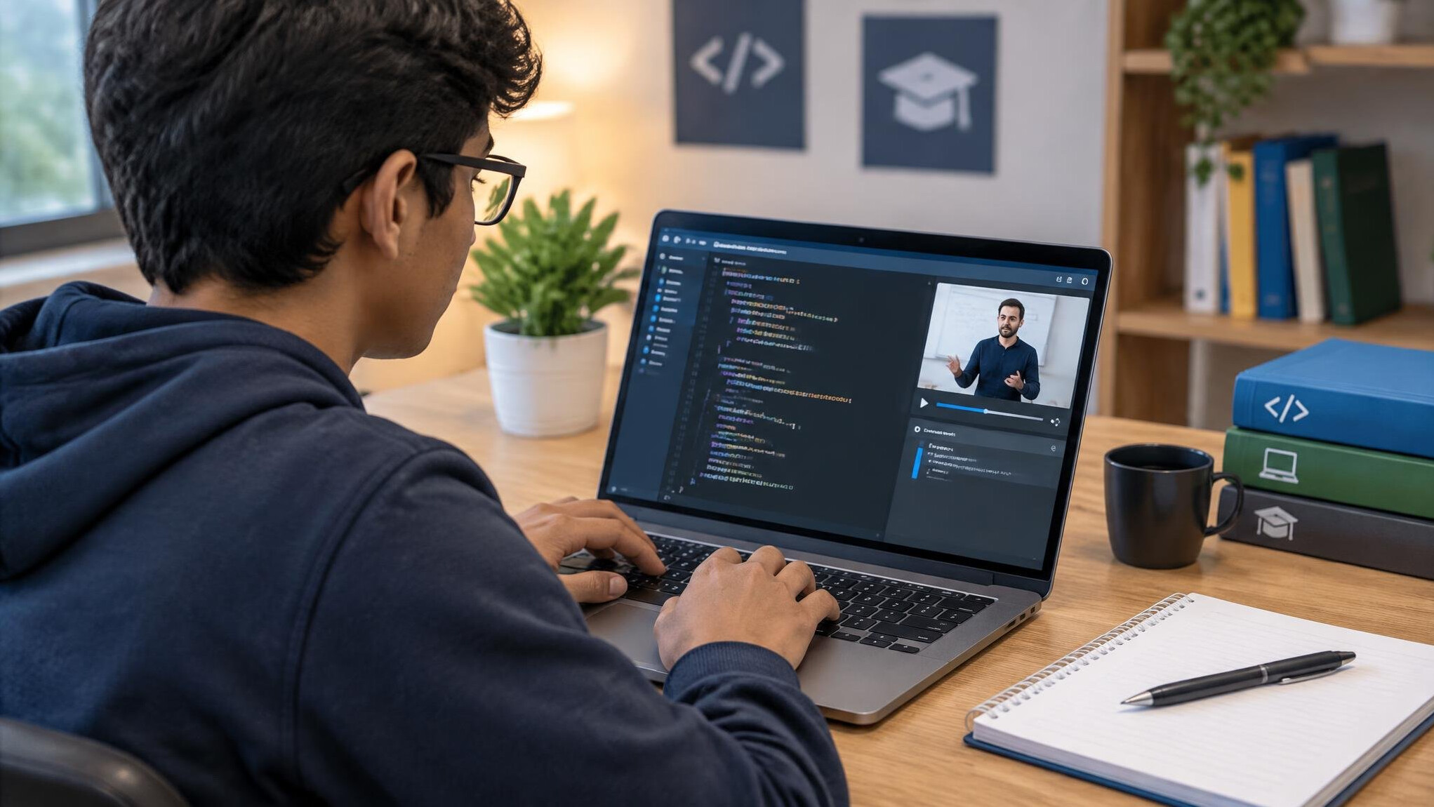 person coding on laptop