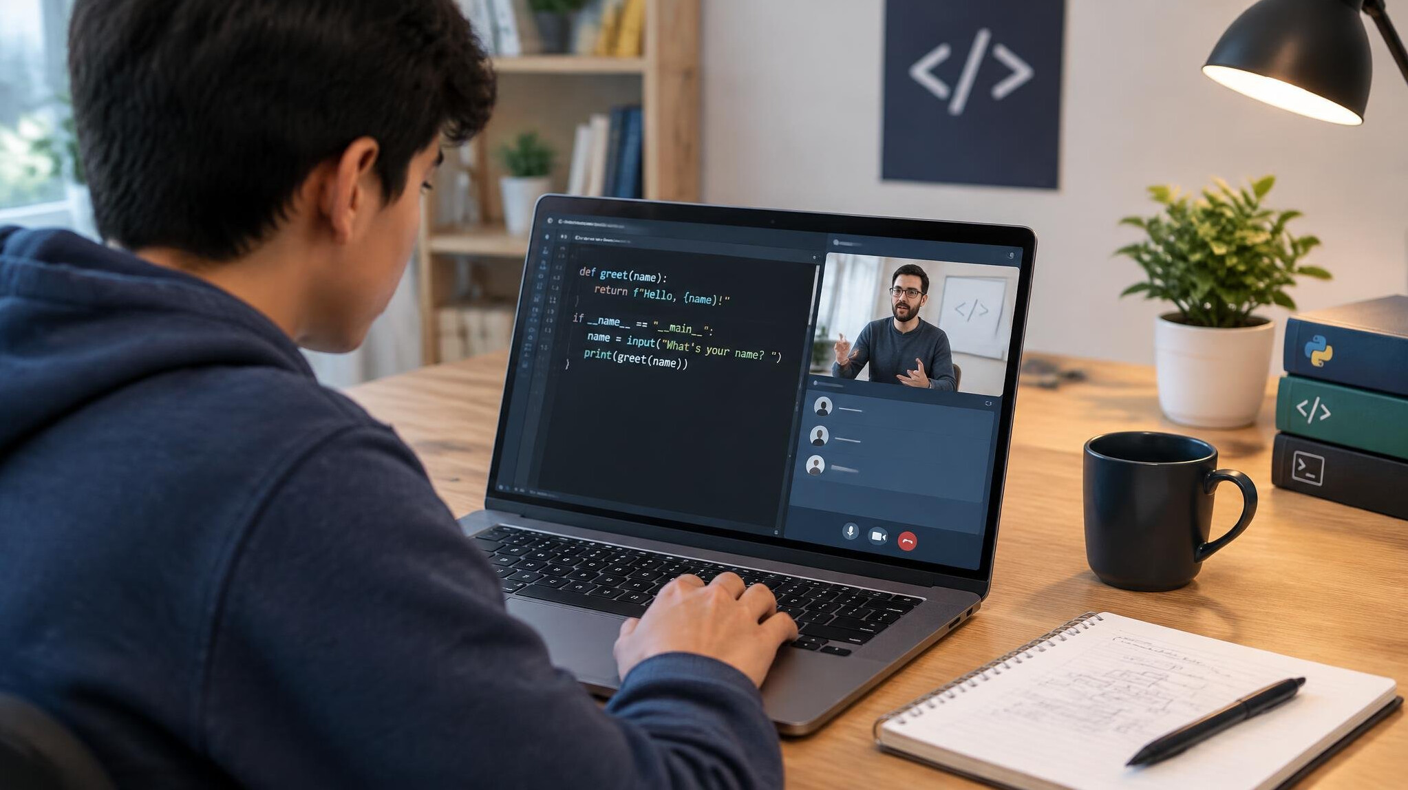 beginner programmer learning at desk