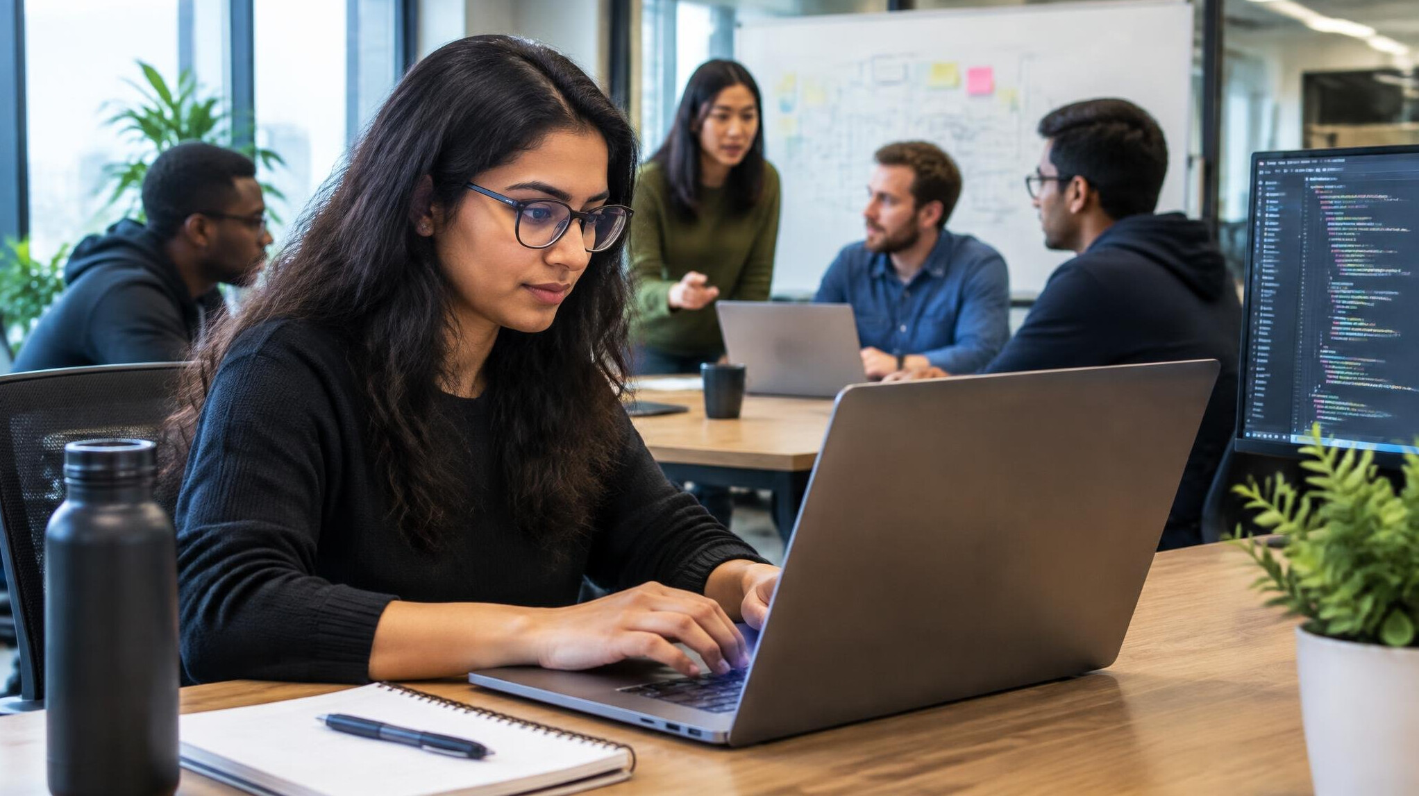 woman programmer working on laptop