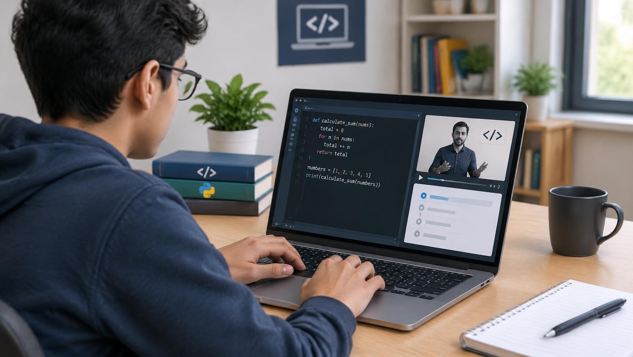 person coding on laptop