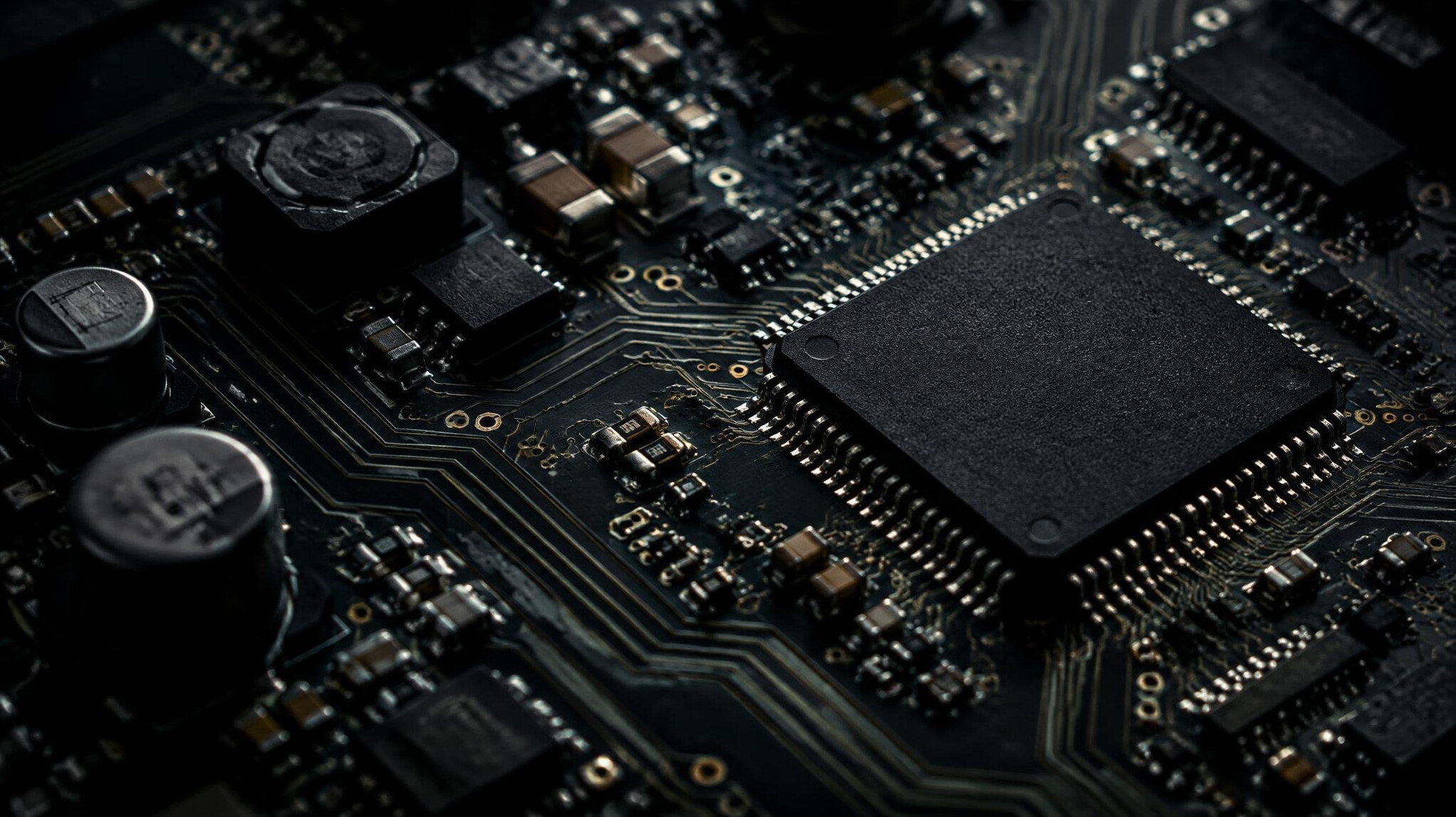 Close-up of a green electronic circuit board