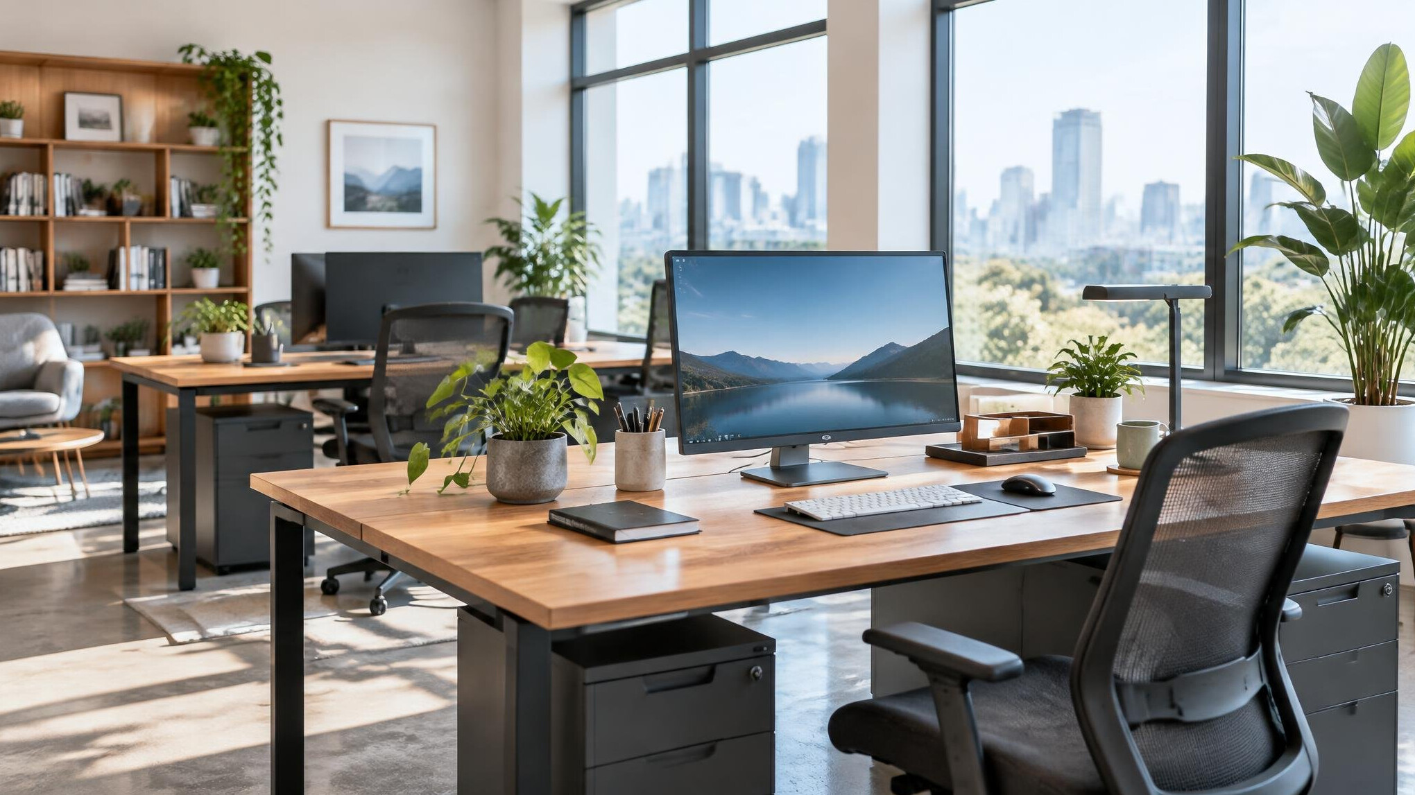 Bright modern office workspace with desks