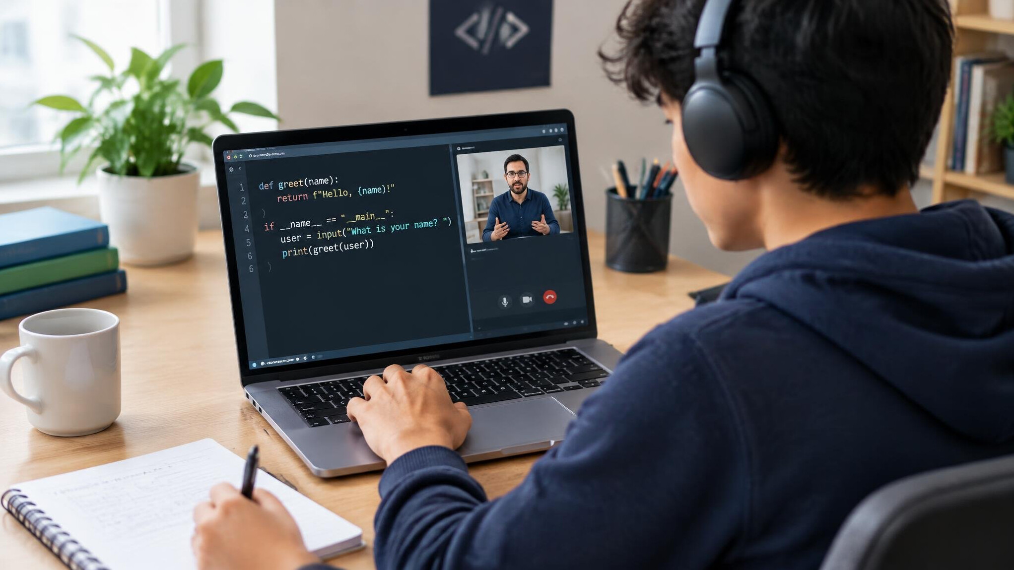 beginner programmer learning at desk
