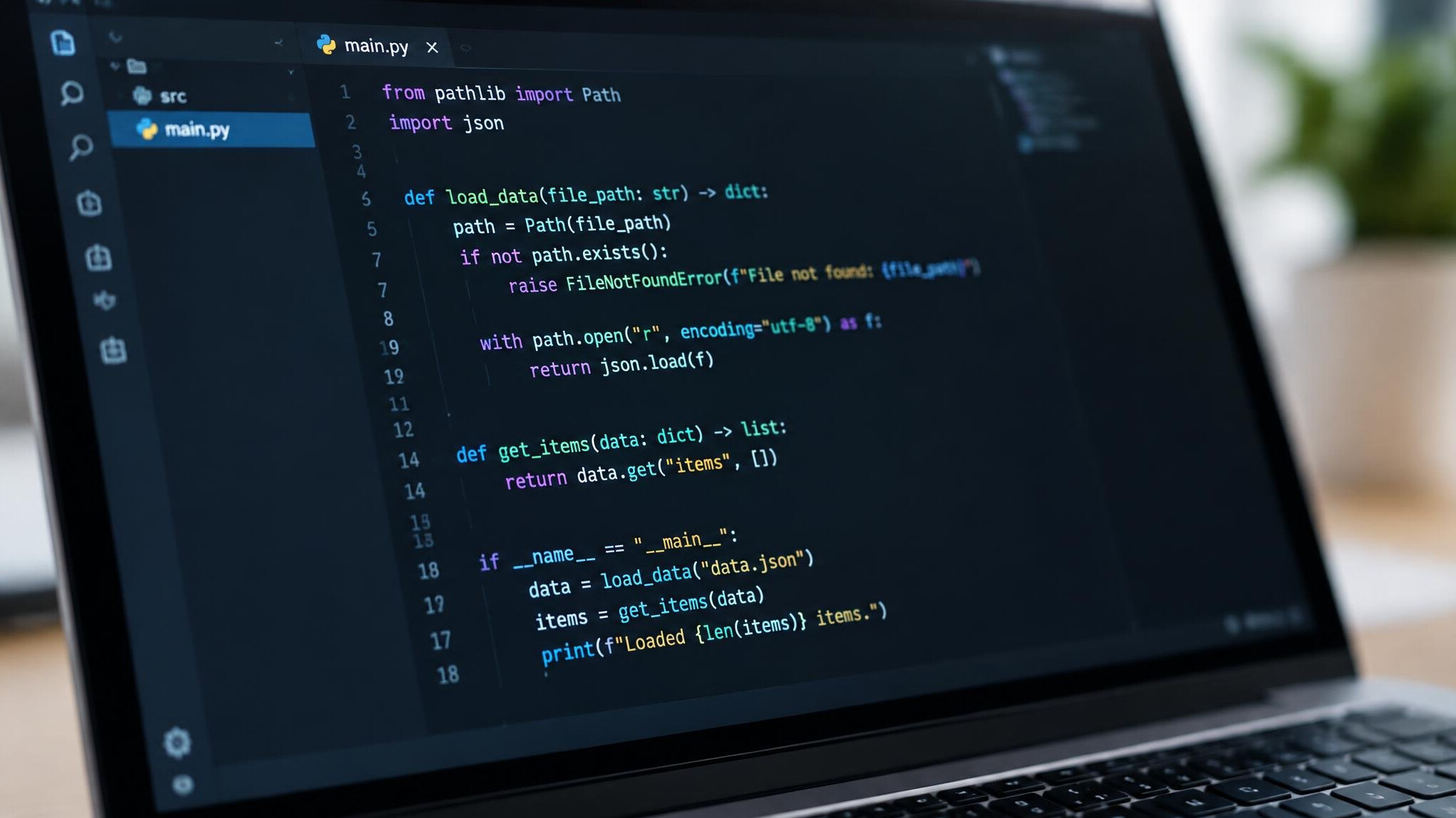 Laptop screen with colorful programming code